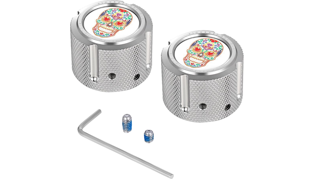 Front Axle Nut Cover - Silver with Sugar Skull