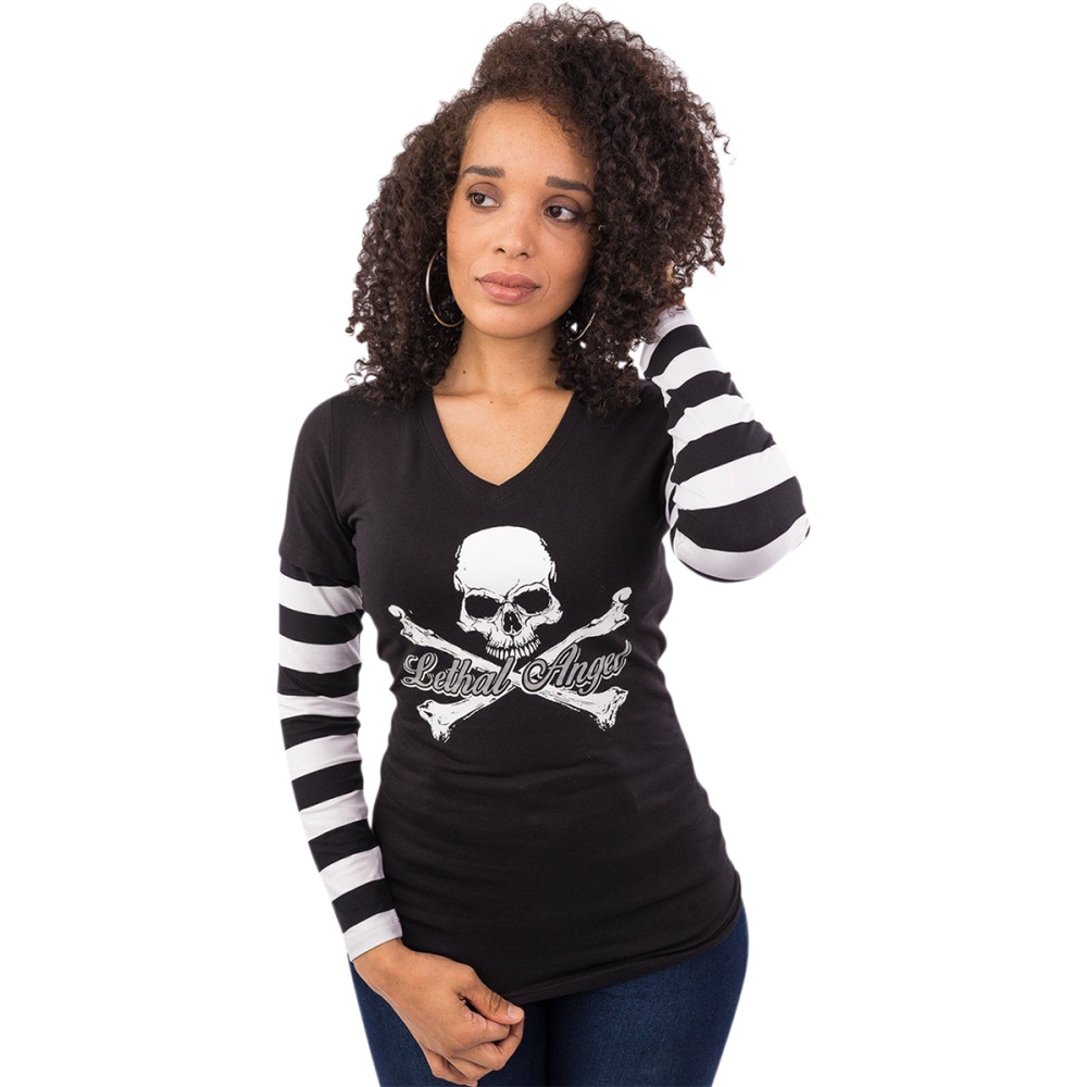 Bones N Stripes Long Sleeve Womens Shirt