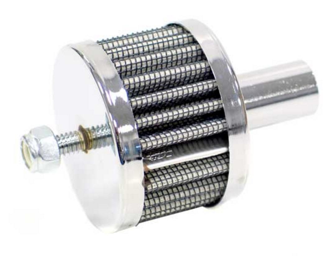 Steel Base Crankcase Vent Filter - 5/8in. Vent - Chrome End Cap with Stud
