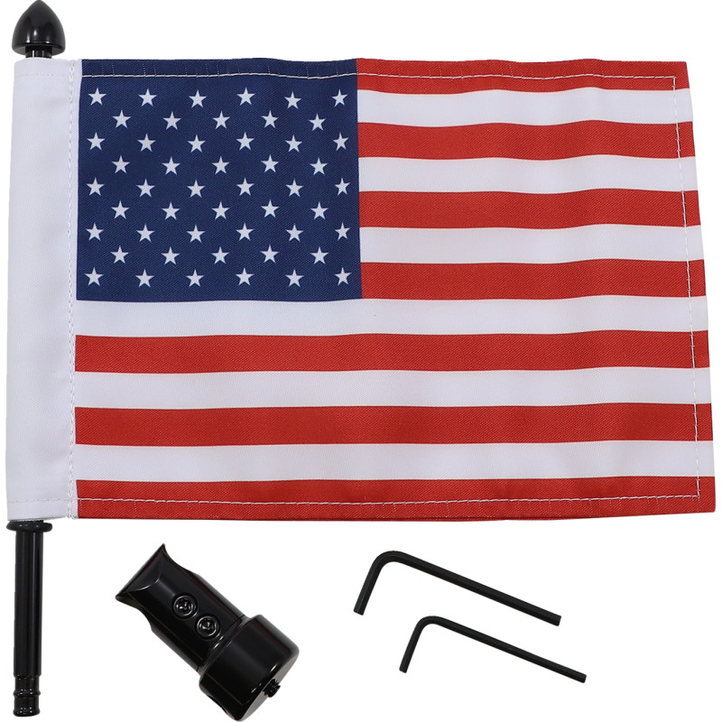 Extended-Style Luggage Rack Flag Mount with Flag - 5/8in. Round Bar - 6in. x 9in. Flag