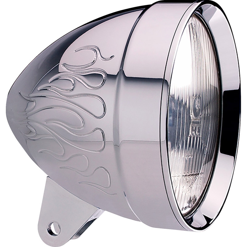 5 3/4in Bullet Headlight Housing - Bradley Flame - Chrome