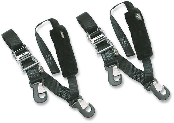 Big Daddys Tie-Downs - Ratchet with Two Snap-Hook Ends - Sewn-In Sheepskin - Black
