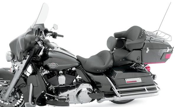 Super Touring One-Piece Studded Seat with Driver Backrest - Chrome Studs