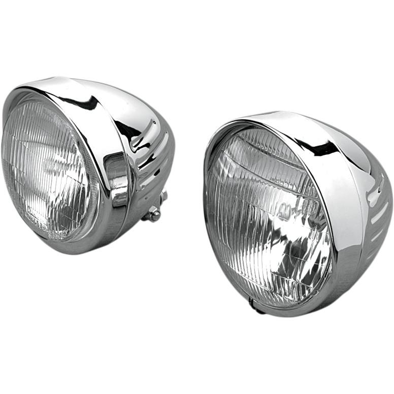 Chrome Custom Springer-Style Headlight Assembly - 6 3/4in Light with Visor and Grooves