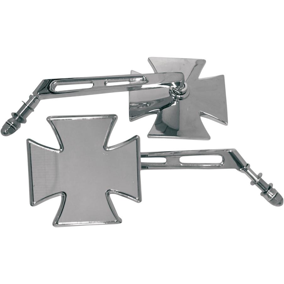 Maltese Cross Die-Cast Mirror with Chrome Split Stem - Left