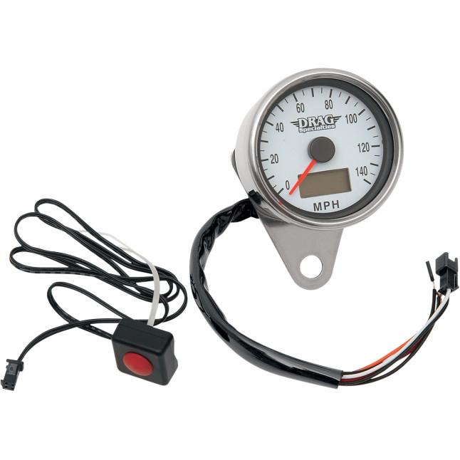 Programmable Mini Electronic Speedometer with Odometer/Tripmeter - 2.4in. - Polished/White Face