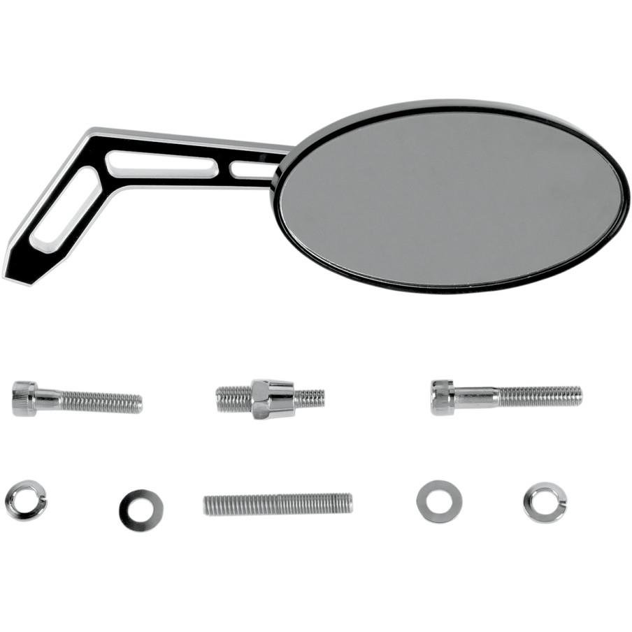 Oval Smooth Head Mirror with Weekend Warrior Cutout Stem - Right - Black