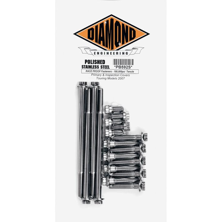 Primary, Inspection Covers and Inner Primary 12-Point Polished Stainless Engine Bolt Kit