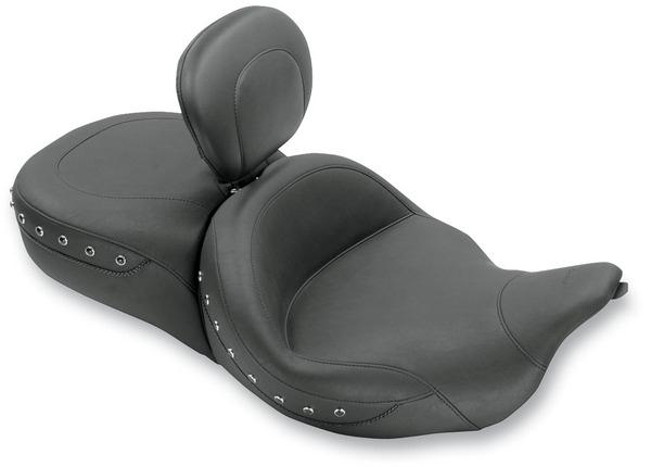 Super Touring One-Piece Studded Seat with Driver Backrest - Black Studs