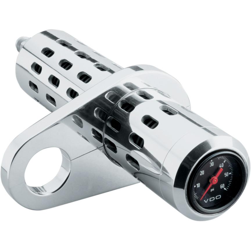 Oil Cooler Kit for 1 1/2in. Frame Tubes with Temp Gauge - Chrome