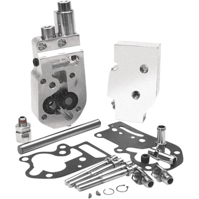 Flow Pro 1 Billet Oil Pump Complete Assembly - Polished with Bottom Feed/Return Oil Lines