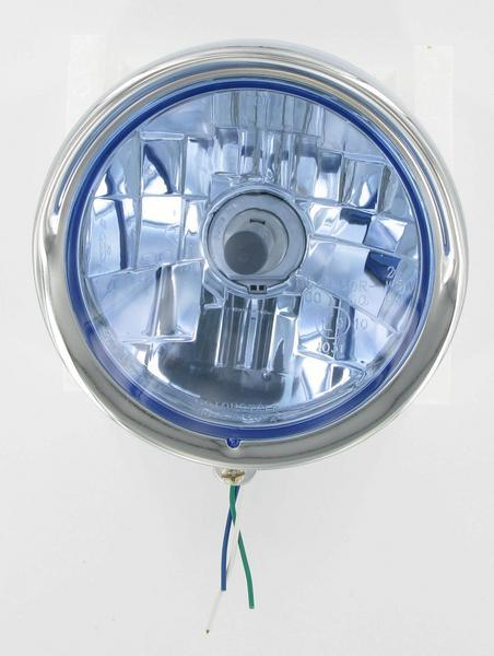 Diamond-Style Bottom-Mount 5 3/4in Headlight Assembly - Visor Bezel - Blue Tint Lens