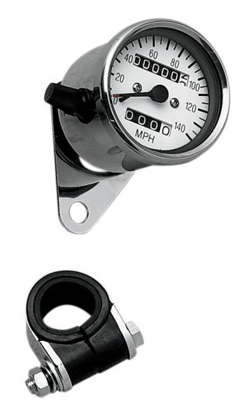 2.4in. Mini Mechanical Speedometer - 140 MPH - 2:1 Ratio - White Face and Tripmeter