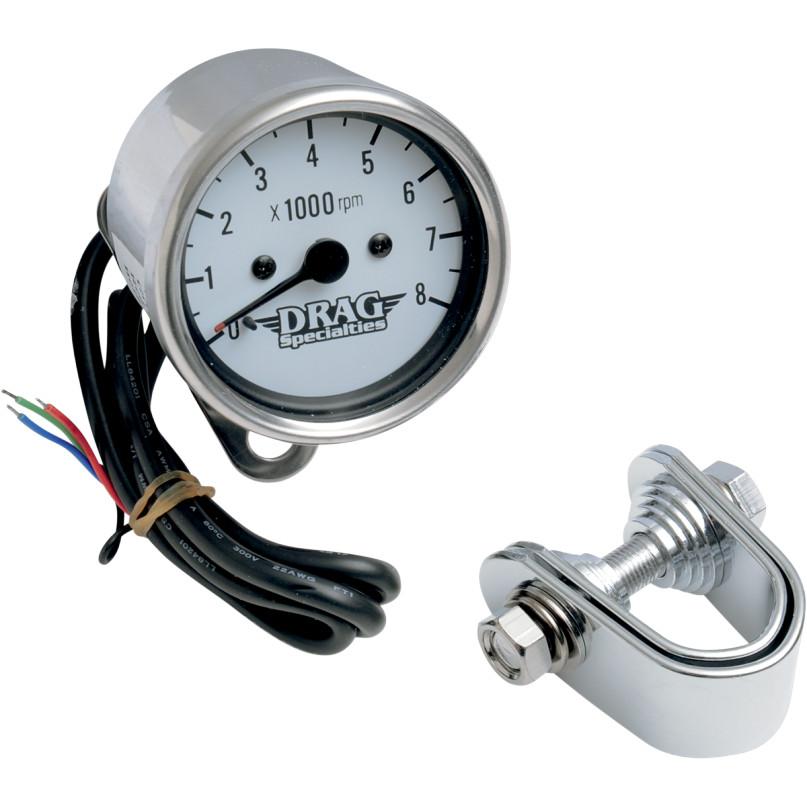 2.45in. Mini Electronic 8000 RPM Tachometer - White Face with Black Needle