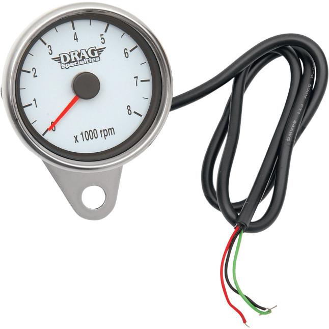 Polished 2.4in. Mini Electronic 8000 RPM Tachometer - White Face with Orange Needle
