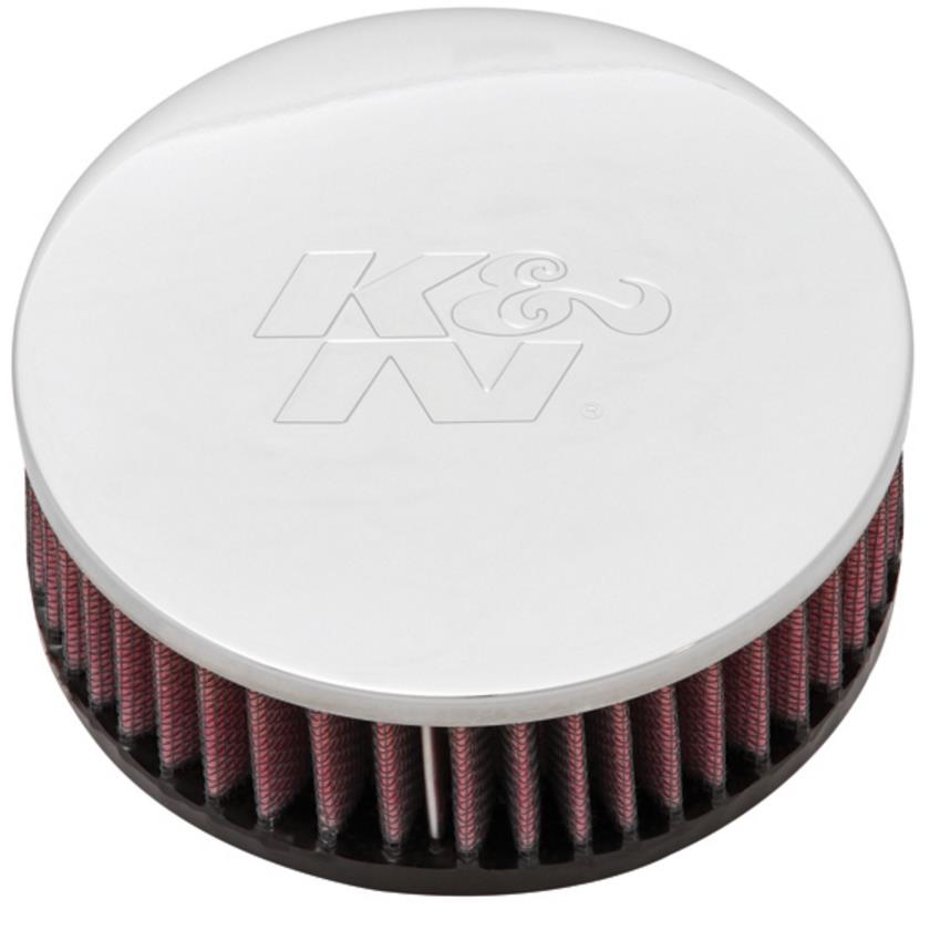 Universal Round Straight Air Filter - Chrome End Cap