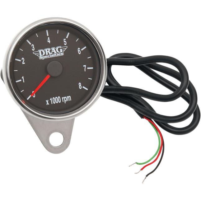 Polished 2.4in. Mini Electronic 8000 RPM Tachometer - Black Face with Orange Needle