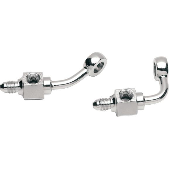 3/8in. Banjo x AN-3 Male 90deg. Long Brake Fitting with Brake Light Switch Mount