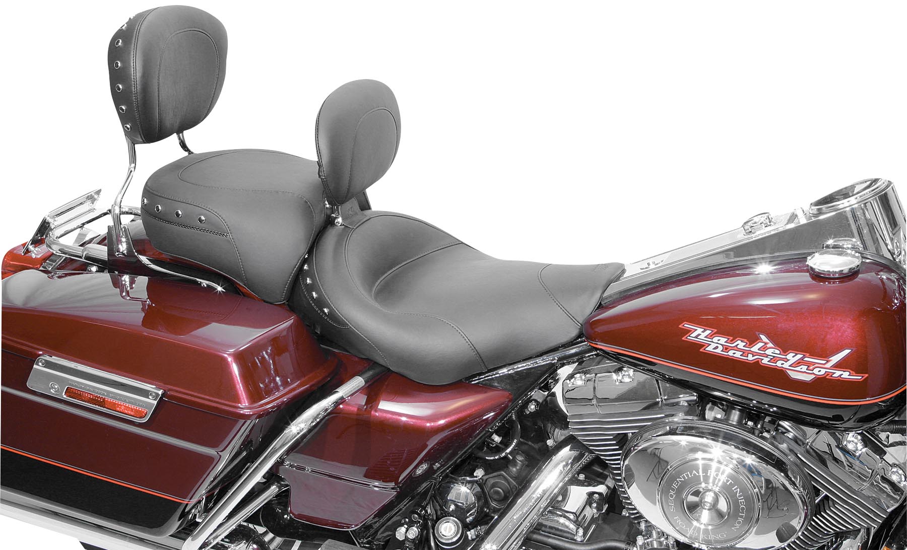 Wide Studded Solo Seat with Driver Backrest - Black Studs