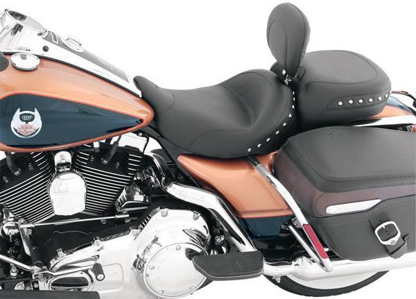 Wide Studded Solo Seat with Driver Backrest - Chrome Studs