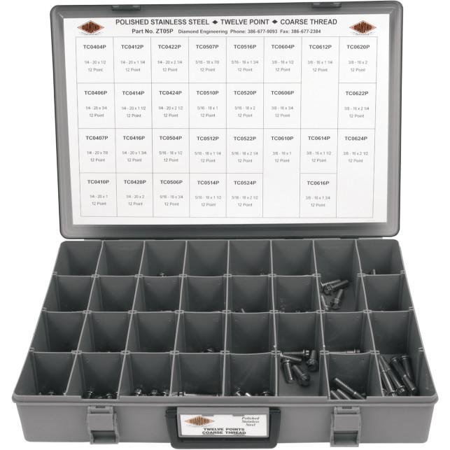 12-Point Polished Stainless Steel Coarse Thread Bolt Assortment with Tray (145 Piece)