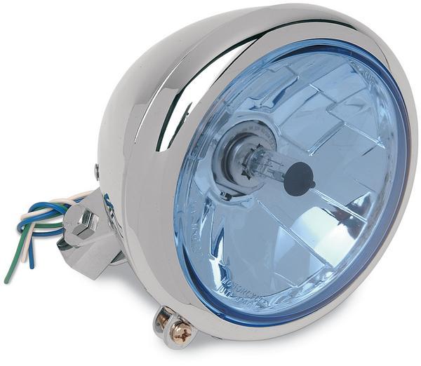 Diamond-Style Bottom-Mount 5 3/4in Headlight Assembly - Plain Bezel - Blue Tint Lens
