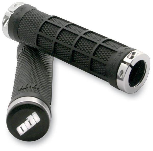 ATV Ruffian Half Waffle Lock-On Grips - Black - Silver Clamp